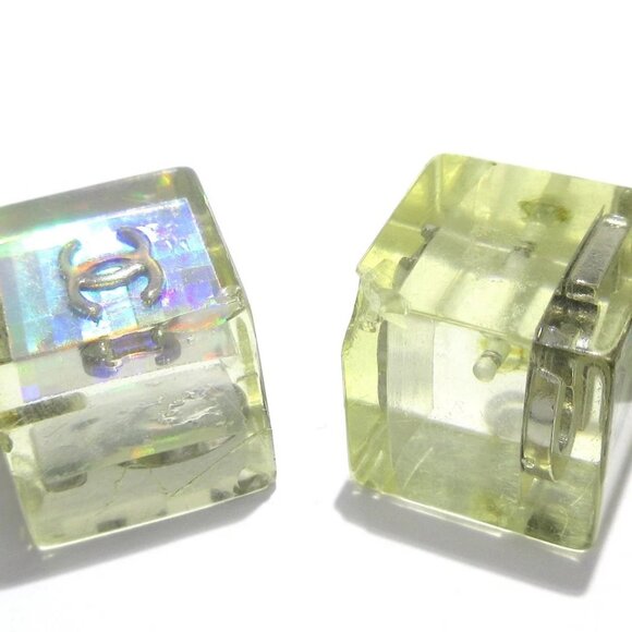 Auth CHANEL No. 5 - Clear Gold Plastic Hardware Clip On Earrings - Picture 4 of 12